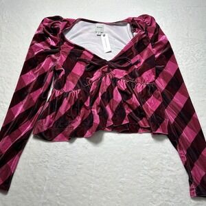 Anthropologie Pink and Burgundy Plaid Blouse